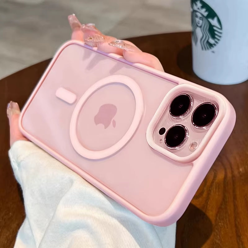 New Acrylic Magnetic Clear Case for 16 15 14 13 12 11 Pro Max 16 plus Magsafe Wireless Charge Girls Pink Hard Back Cover