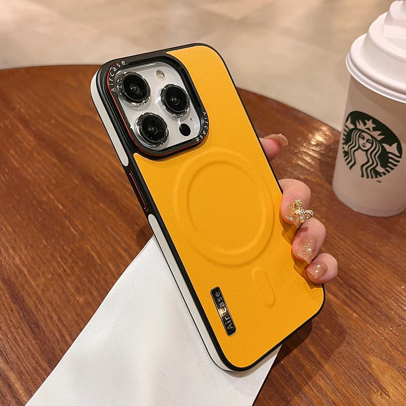 Luxury Matte Leather Magnetic for Magsafe Phone Case for Iphone 16 15 Pro Max 14 13 12 Wireless Charging Shockproof Bumper Cover