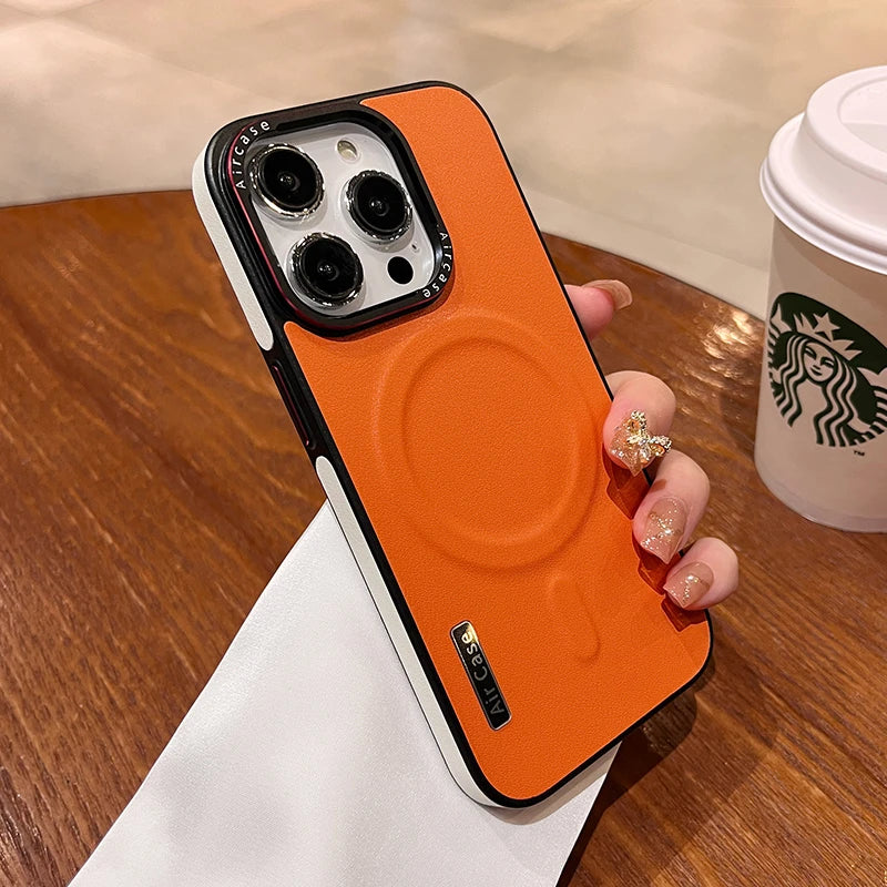 Luxury Matte Leather Magnetic for Magsafe Phone Case for Iphone 16 15 Pro Max 14 13 12 Wireless Charging Shockproof Bumper Cover