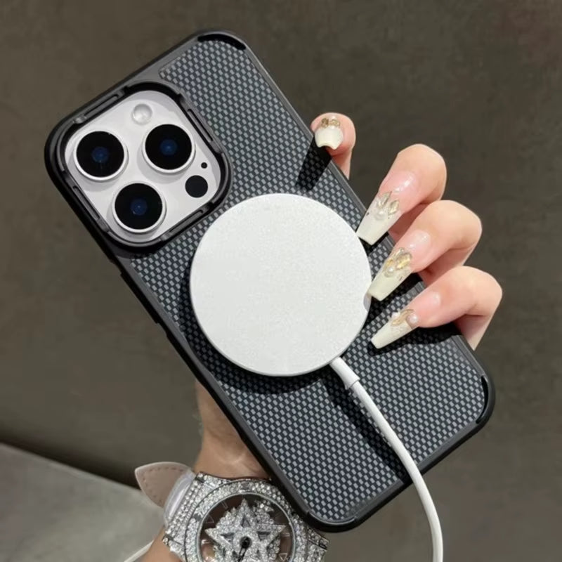 Luxury Carbon Fiber Texture Shockproof Matte Bumper Case for Iphone 16 15 14 13 Pro Max Cool Armor Magnetic for Magsafe Cover