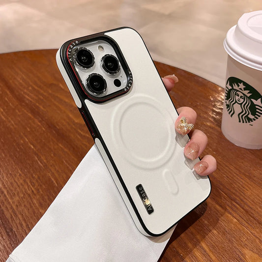 Luxury Matte Leather Magnetic for Magsafe Phone Case for Iphone 16 15 Pro Max 14 13 12 Wireless Charging Shockproof Bumper Cover