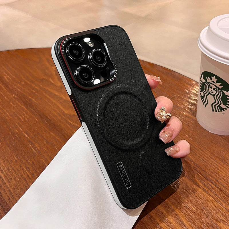 Luxury Matte Leather Magnetic for Magsafe Phone Case for Iphone 16 15 Pro Max 14 13 12 Wireless Charging Shockproof Bumper Cover