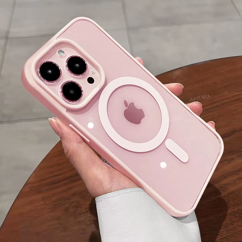 New Acrylic Magnetic Clear Case for  16 15 14 13 12 11 Pro Max 16 plus Magsafe Wireless Charge Girls Pink Hard Back Cover